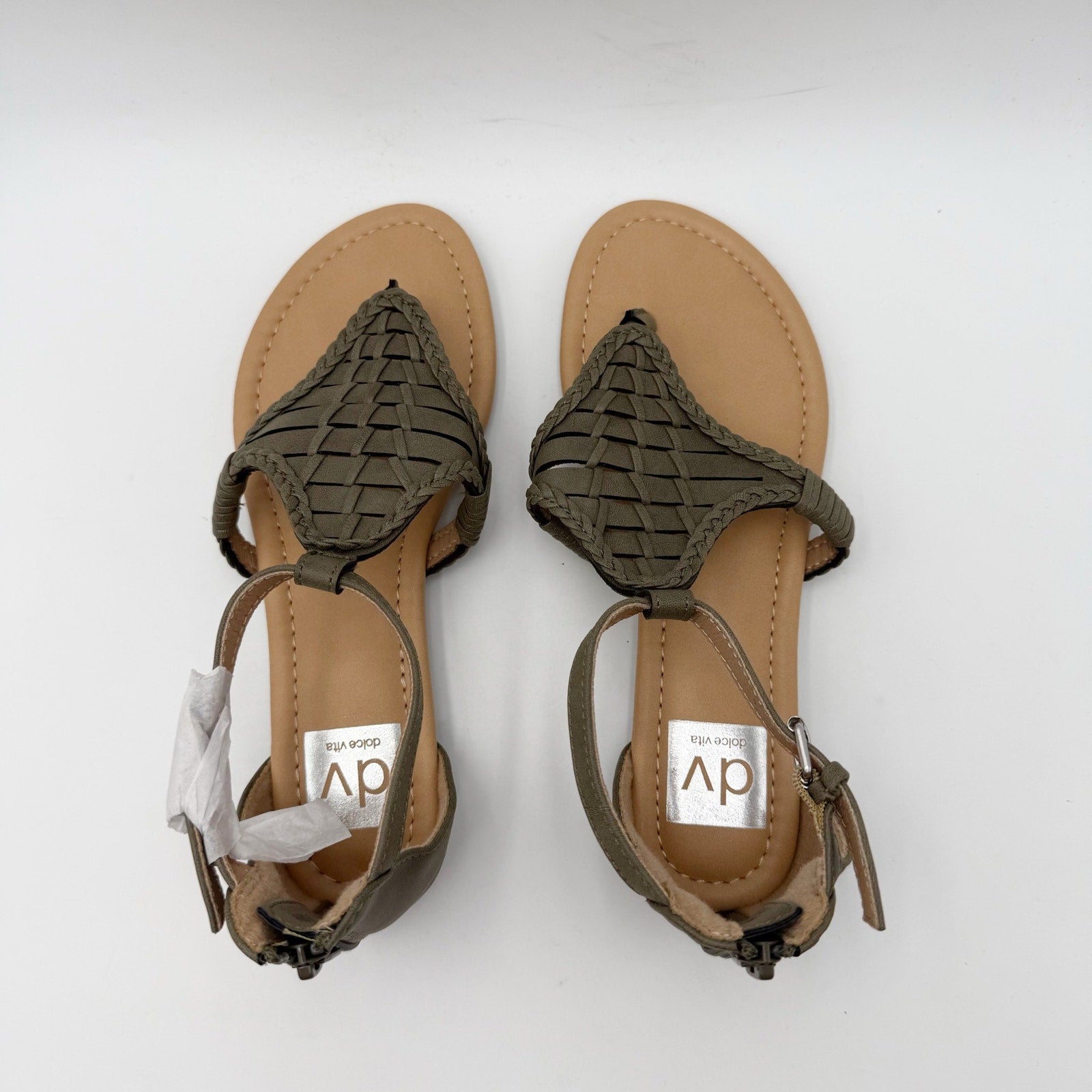 DV by Dolce Vita Womens Lissie Woven Thong Sandals Size 6 Olive Green Flats NWOB