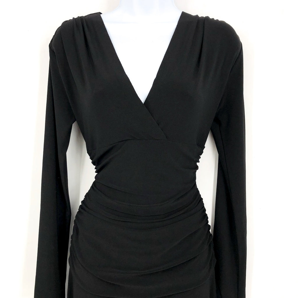 NORMA KAMALI V-Neck Shirred Waist Jumpsuit Medium 38 Black Long Sleeve NWT