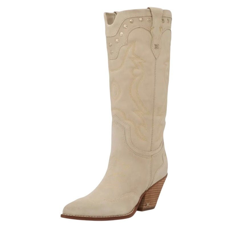 Sam Edelman Womens James Cowboy Boots US 8 M Wide Calf White Ivory Suede NIB