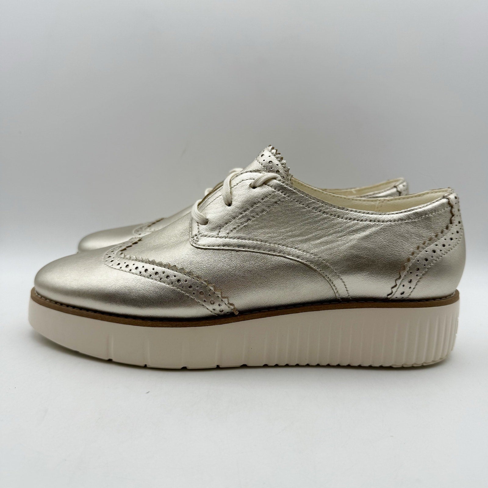 Cole Haan Womens Grand City Platform Oxfords Size 9 Gold Metallic Shoes NWOB