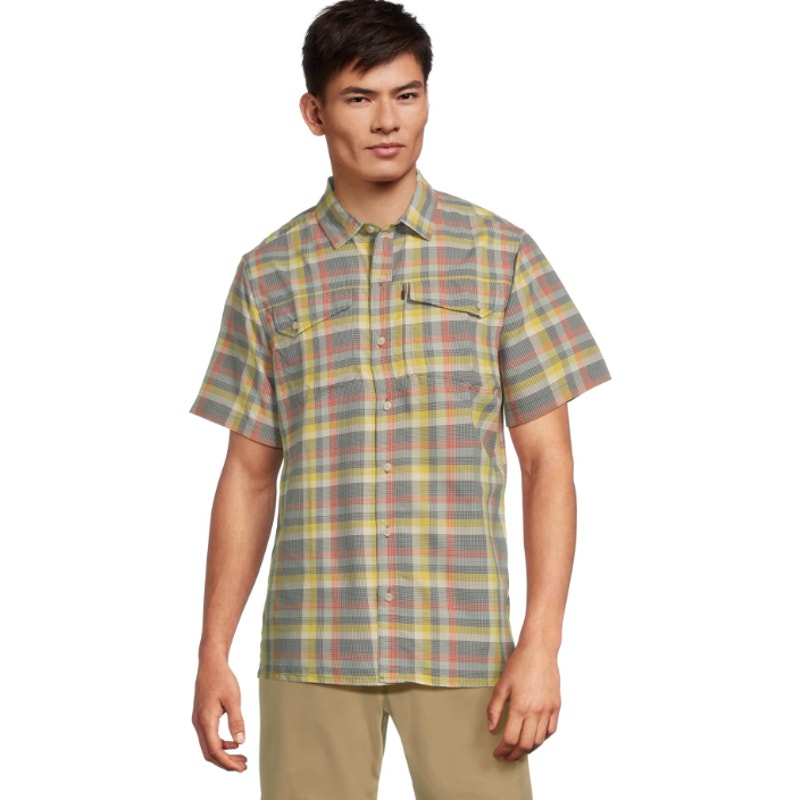 L.L.BEAN Mens Short Sleeve Shirt Small Orange Blue Plaid SunSmart Cool Weave NWT