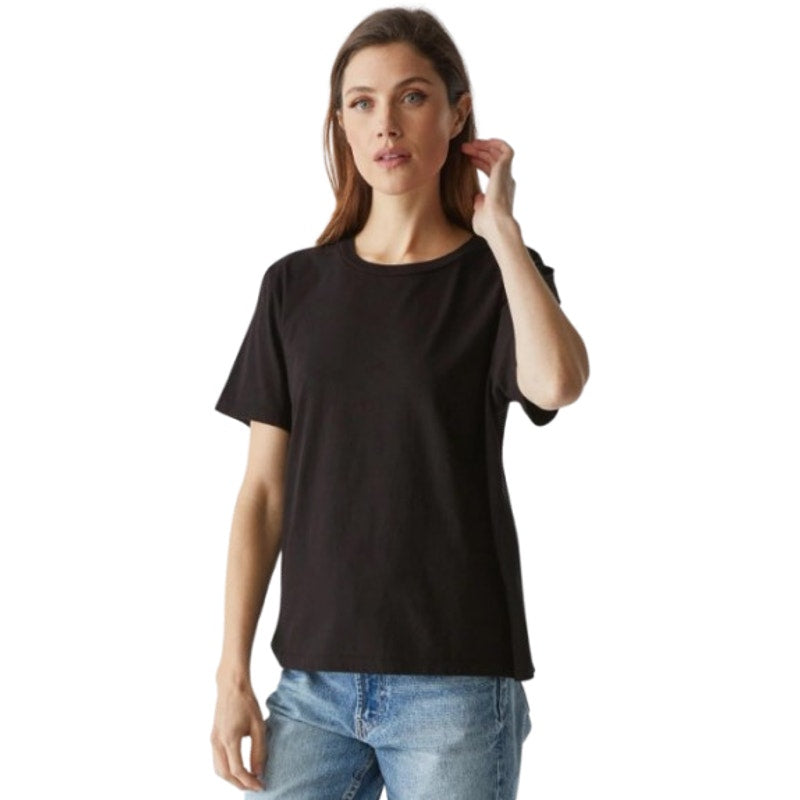 MICHAEL STARS Women's Becca Crew Neck Tee Small Black Cotton Short Sleeve NWT