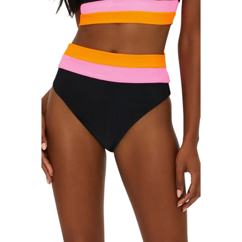 BEACH RIOT Heidi Colorblock High Waist Bikini Bottoms Medium Black Orange NWT