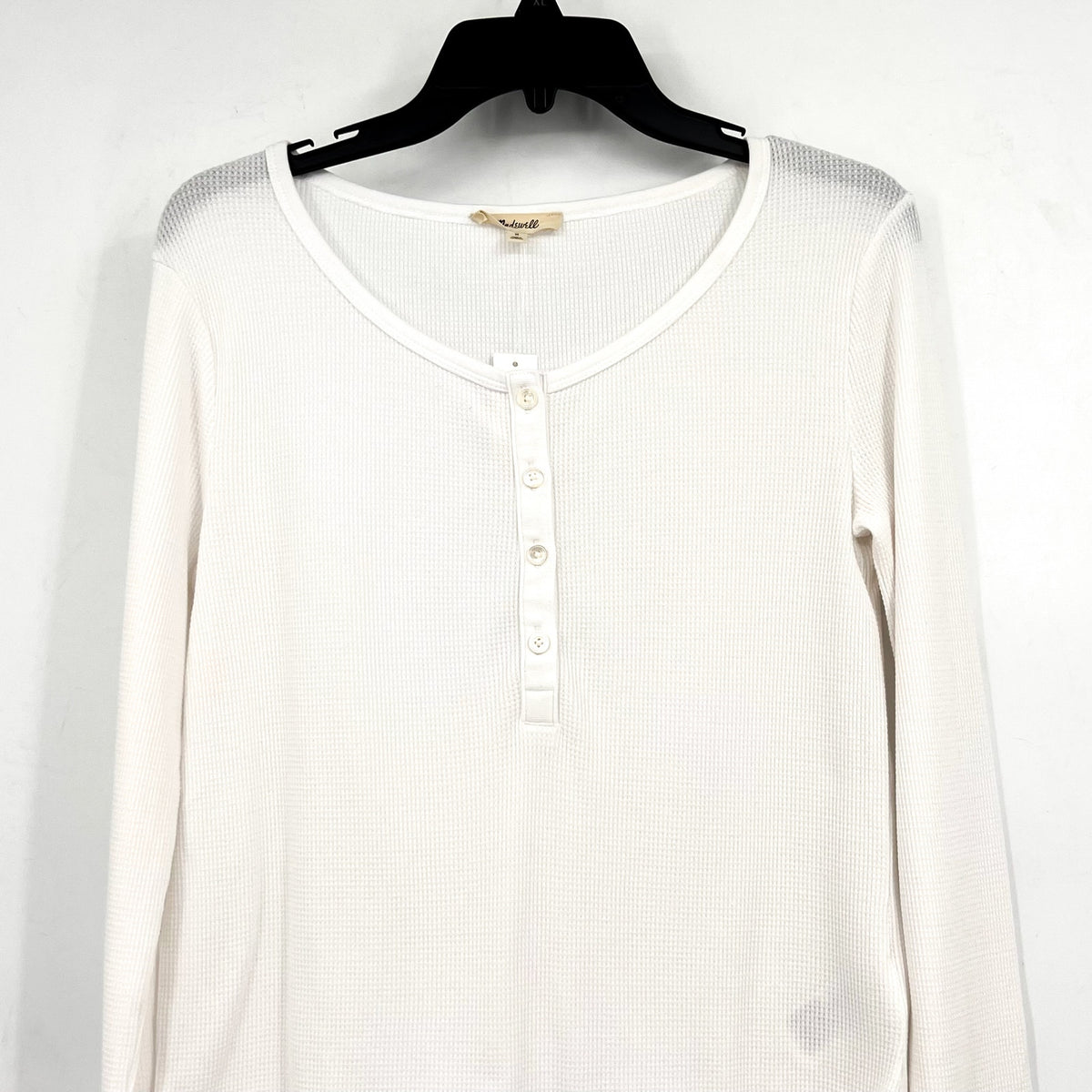 MADEWELL Women's Waffle-Knit Scoopneck Henley Tee Medium White NS612 NWT