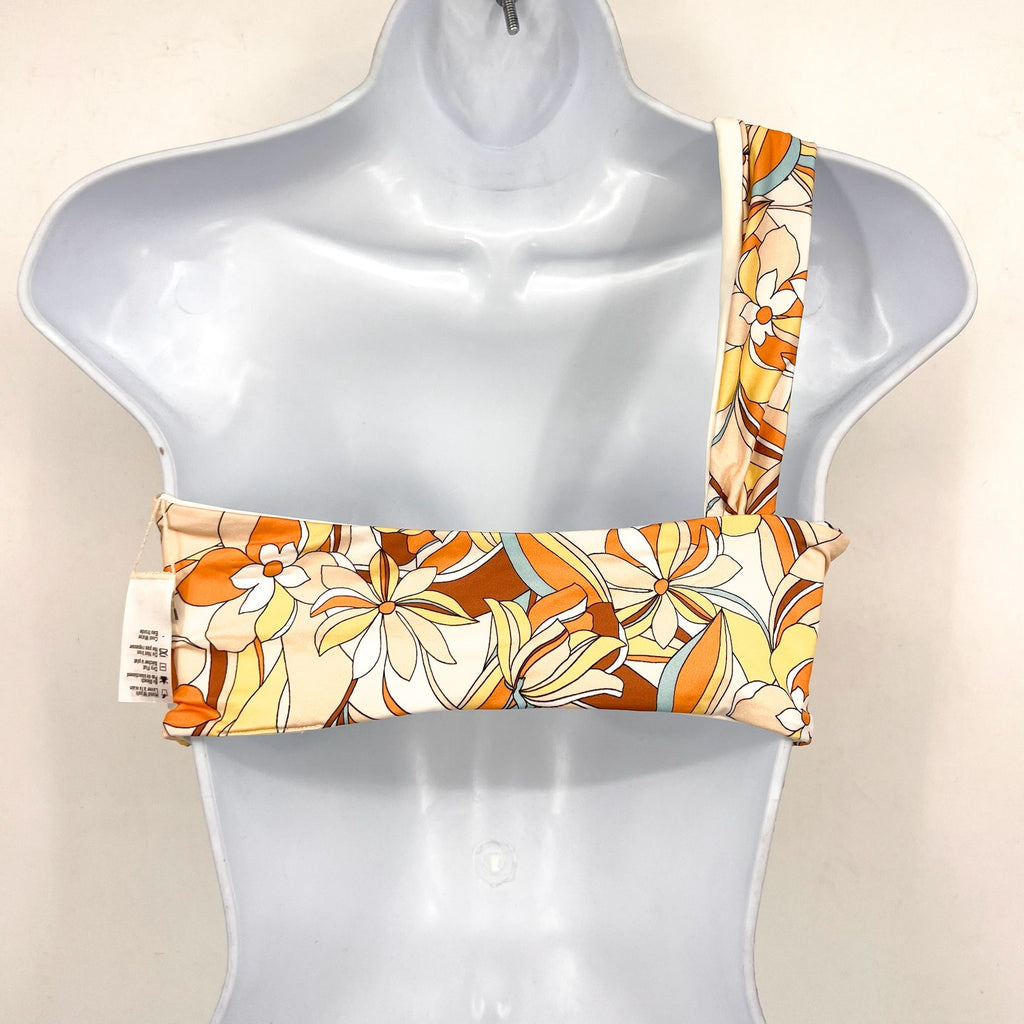 L*Space Womens Mick Bikini Top XL Yellow Mod Print Floral One Shoulder NWOT