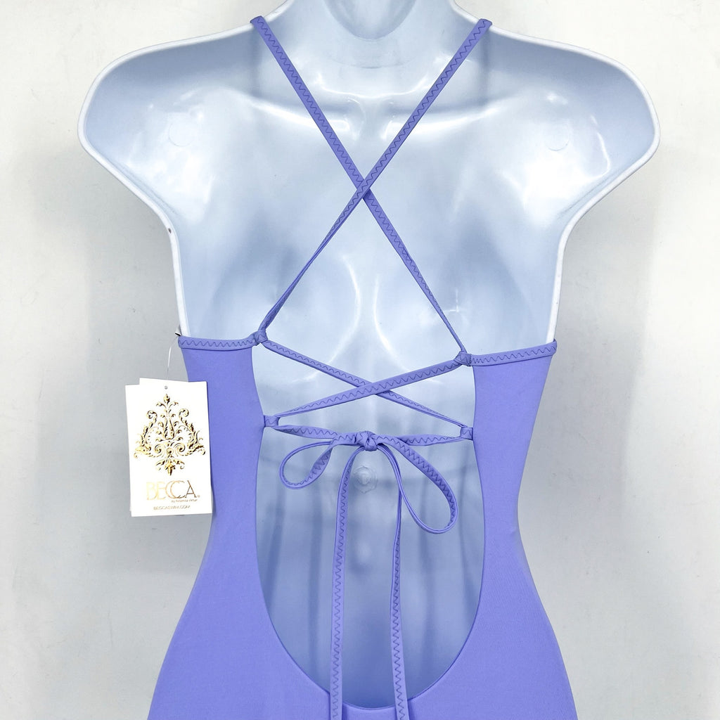 BECCA Women's Fiesta Clare Plunge One Piece Swimsuit Small Bellflower Purple NWT