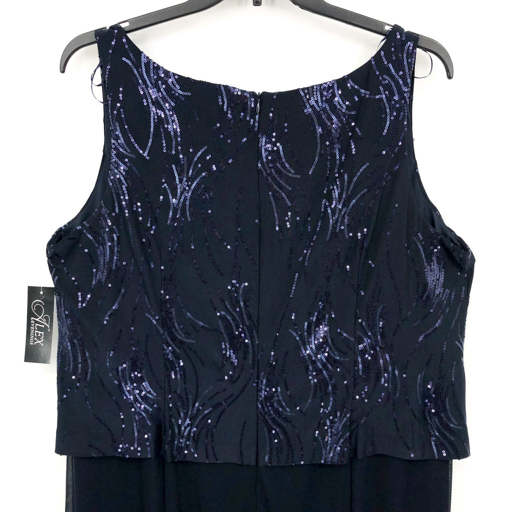 ALEX EVENINGS Chiffon & Sequin Dress & Jacket Set 18W Navy Blue Formal NWT