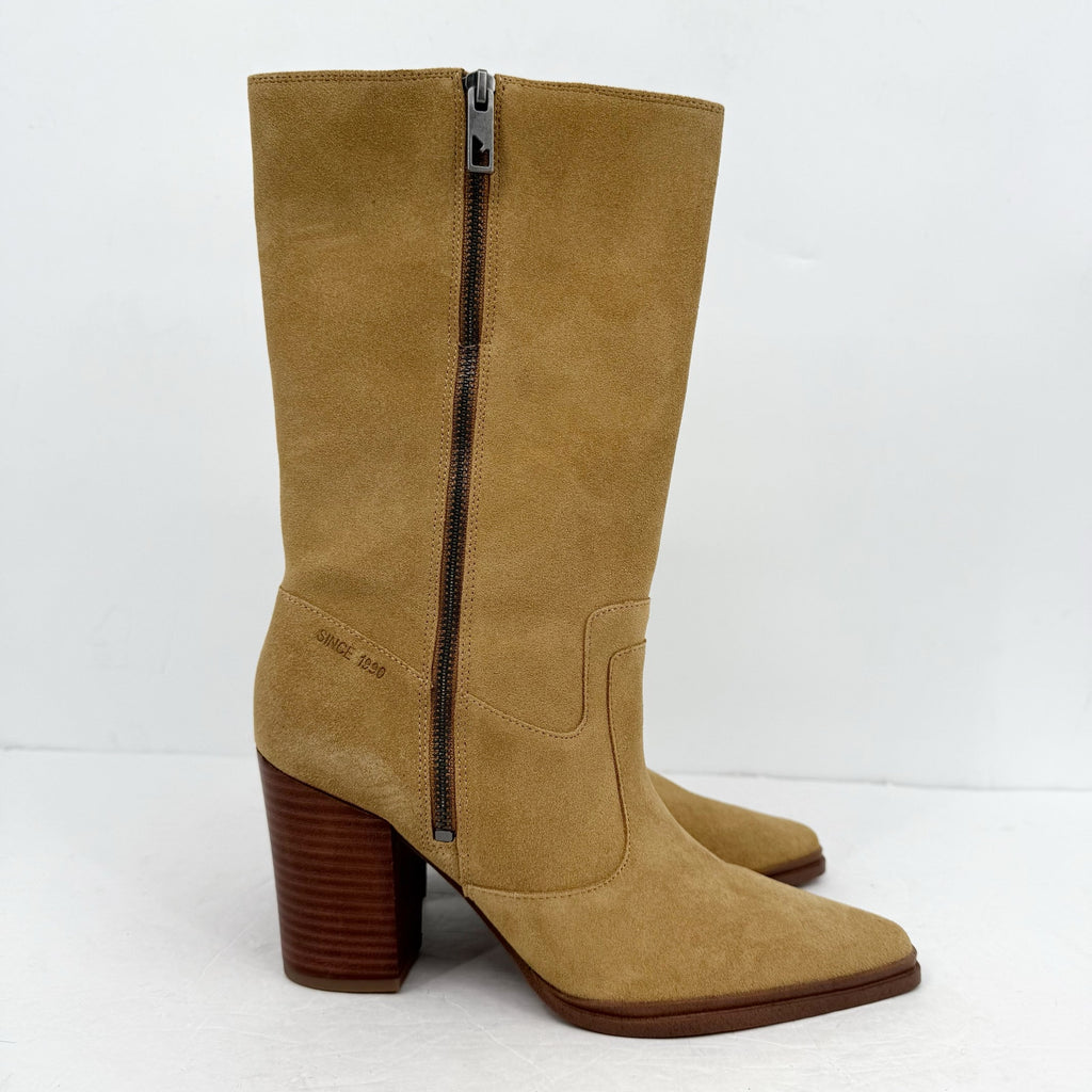 Franco Sarto Women Jaxon Mid Calf Boot Size 9 EU 40 Brown Suede Pointed Toe NWOB