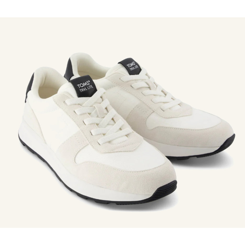 Toms Mens TRVL LITE Retro Runner Casual Sneaker Size 8.5 White Suede Twill NIB