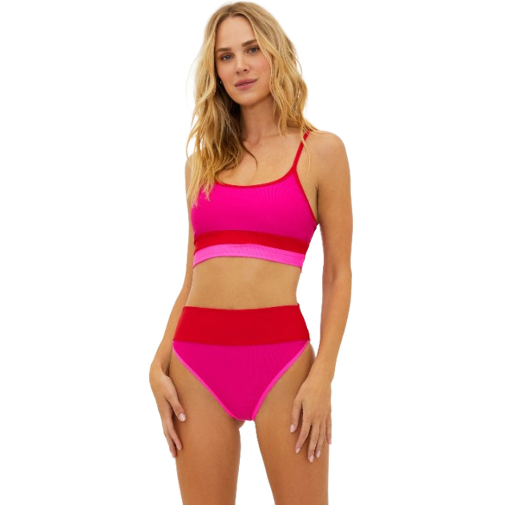 BEACH RIOT Emmy High Waist Bikini Bottom Large Fuchsia Red Neon Pink NWT