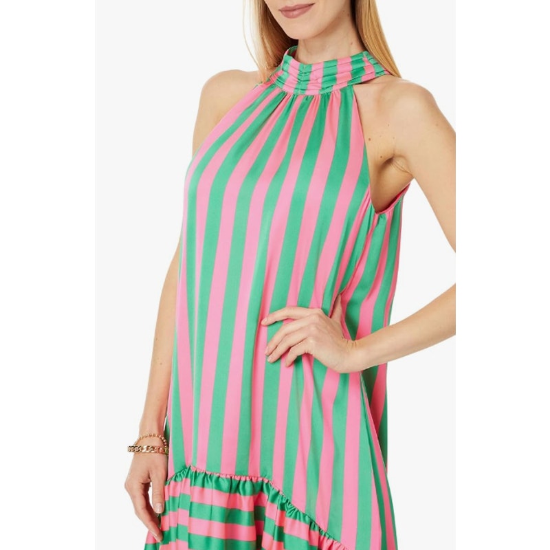 LILLY PULITZER Steph Halter Maxi Dress Size 6 Roxie Pink Green X Wide Stripe NWT