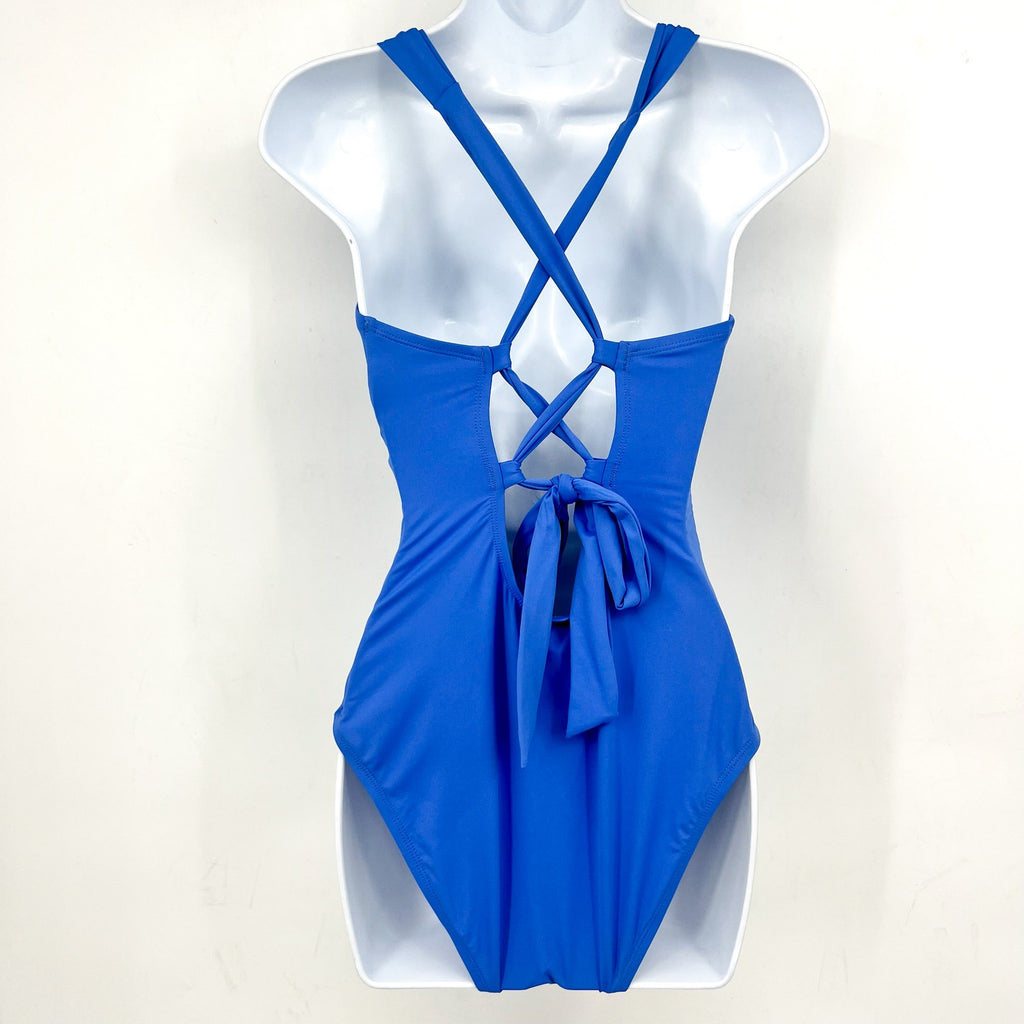 TOMMY BAHAMA Novelty Pearl Vneck One Piece Swimsuit Size 10 Paradiso Blue NWT