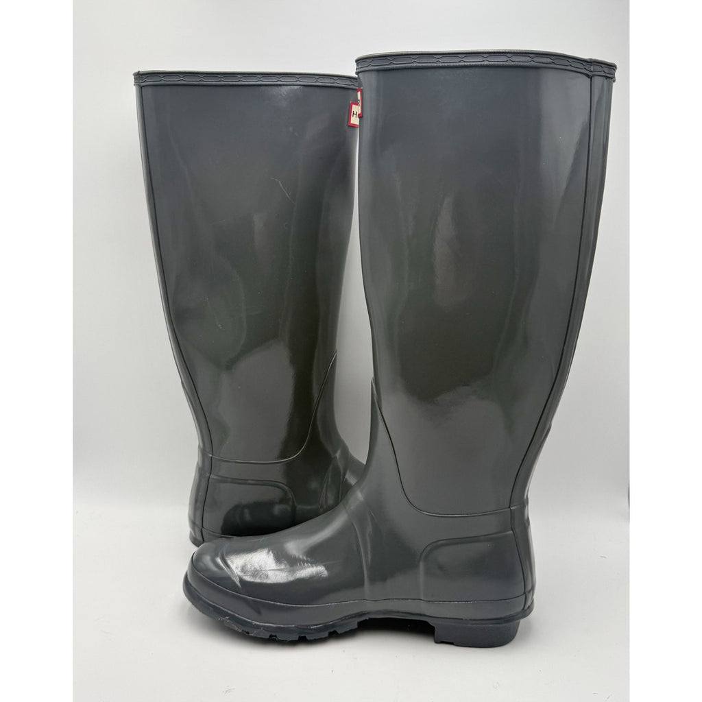 Hunter Womens Original Tall Gloss Rain Boots Size 10 Graphite Grey WP NWOB
