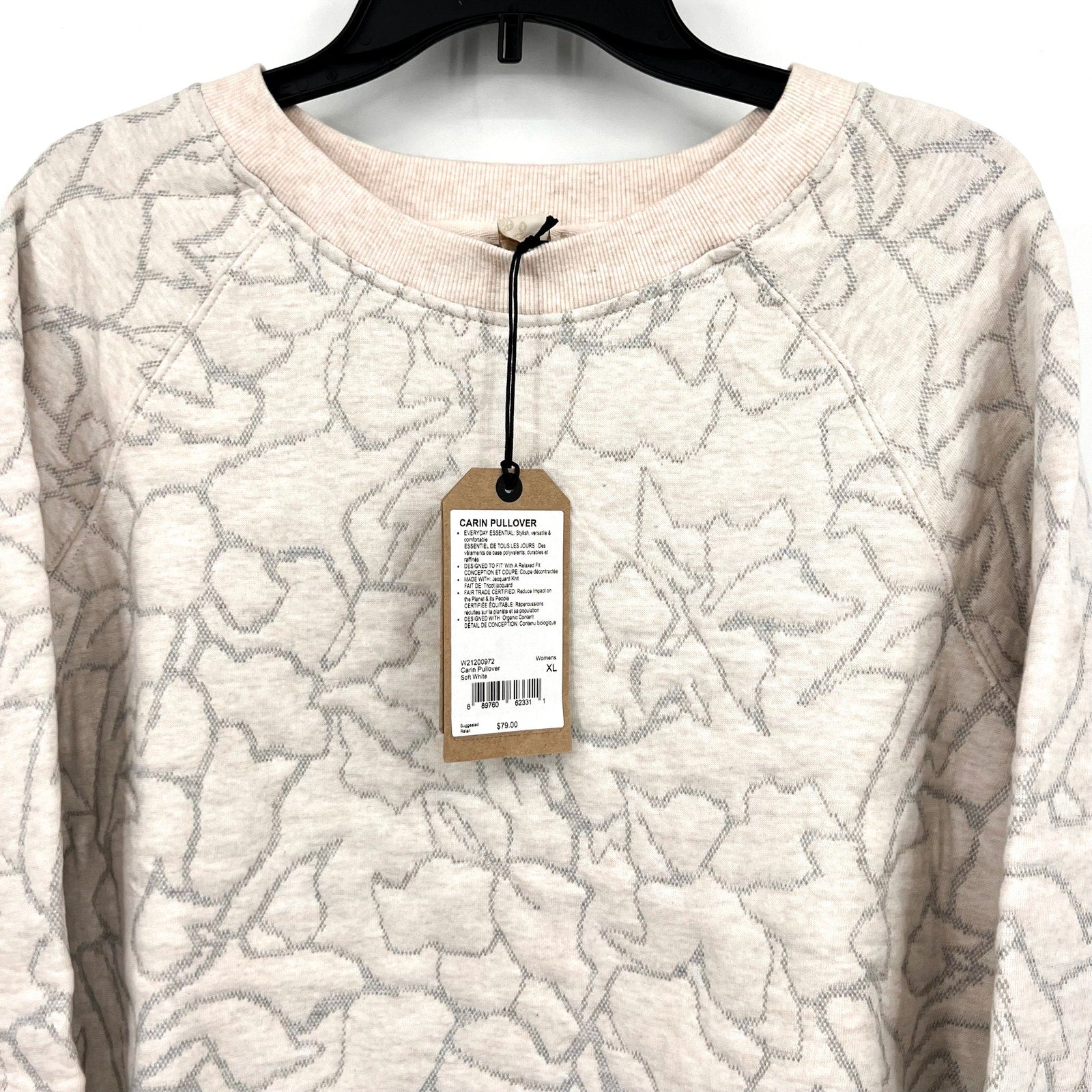 PRANA Women's Carin Pullover Sweatshirt XL Soft White Jacquard Knit NWT