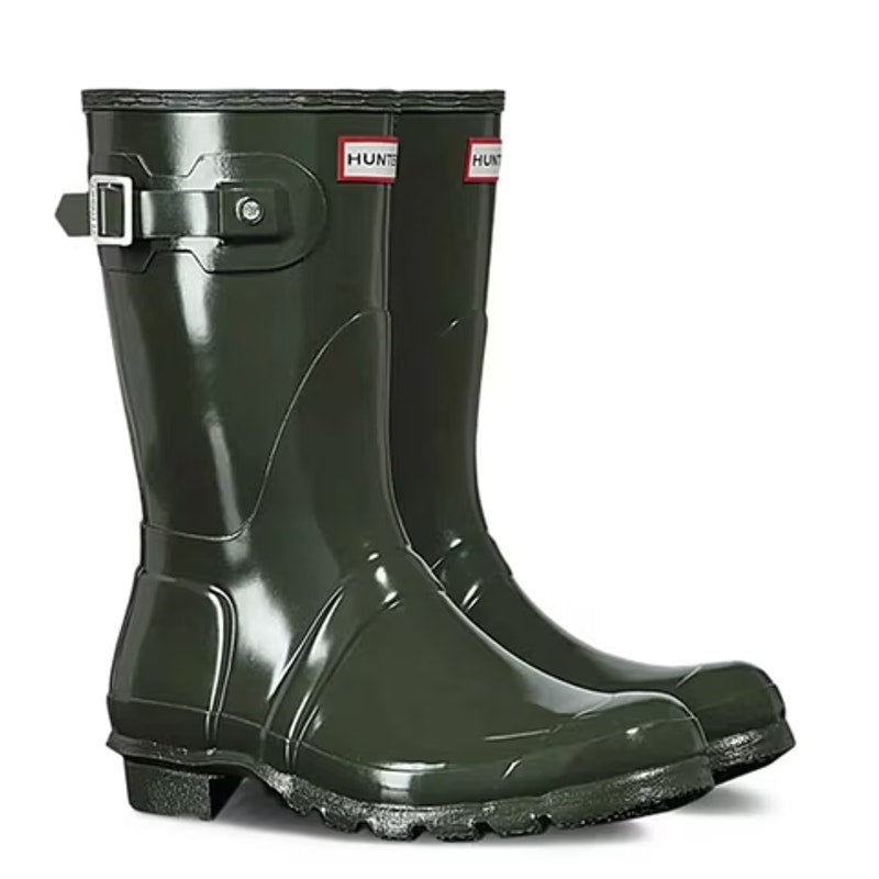 Hunter Womens Original Short Gloss Rain Mid Boot Size 10 Green Waterproof NWOB