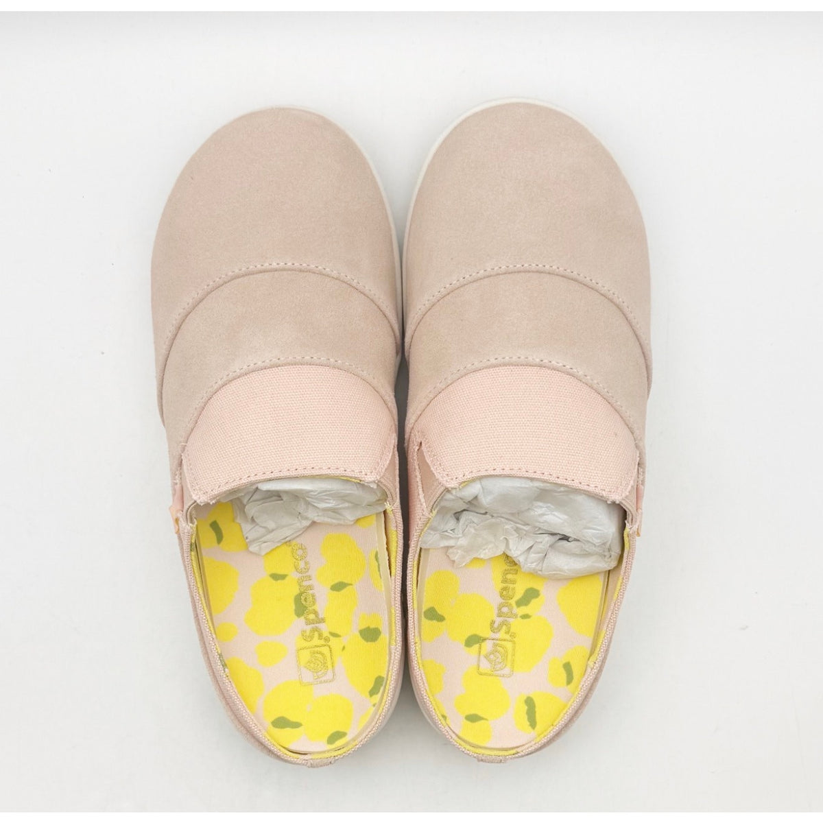 SPENCO Womens Siesta Bokeh Layered Clogs 5.5 WIDE Blush Pink Suede Lemons NIB