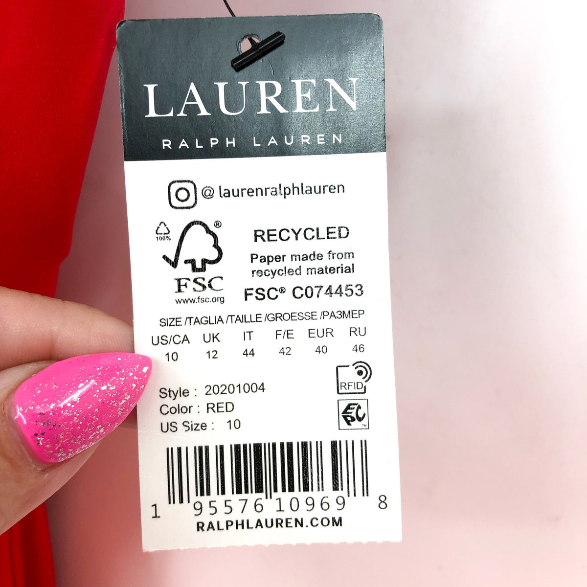LAUREN RALPH LAUREN Double Strap One Piece Swimsuit Size 10 Red One Shoulder NWT