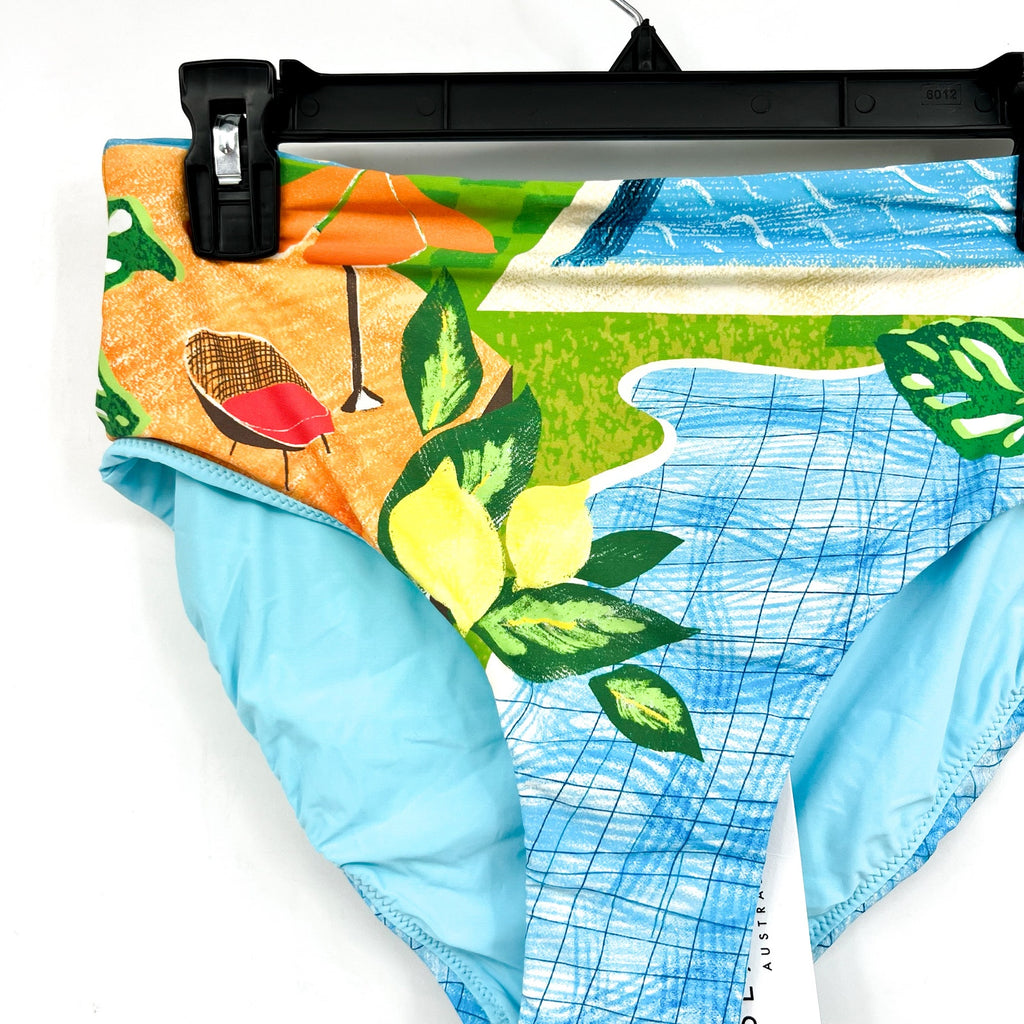 SEAFOLLY Womens Sunset Bikini Bottom Size 8 Turquoise Print High Waist Pant NWT