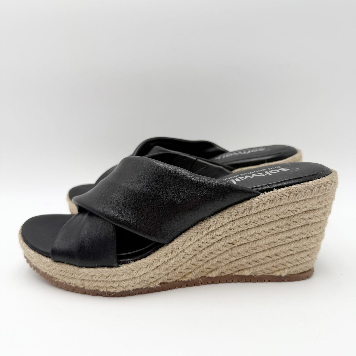 SoftWalk Womens Halsey Wedge Sandal Size 7.5 NARROW Black Leather Espadrille NIB