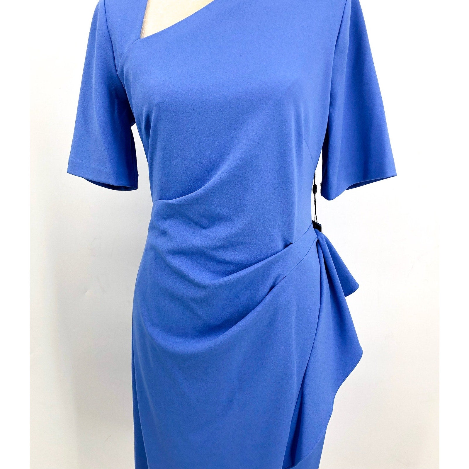 ADRIANNA PAPELL Women's Draped Sheath Dress Size 12 Periwinkle Knit Crepe NWT
