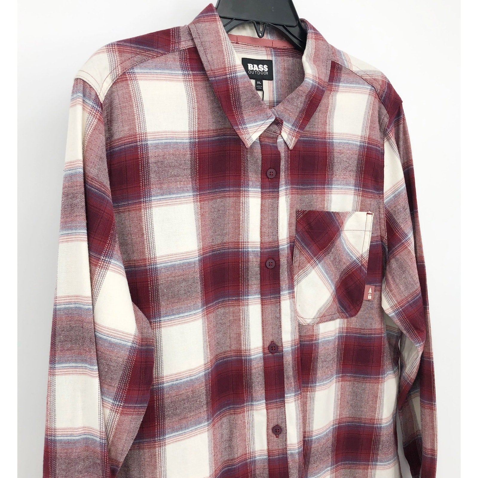 BASS OUTDOOR Men's Expedition Stretch Flannel Shirt XL Red White Plaid NWT