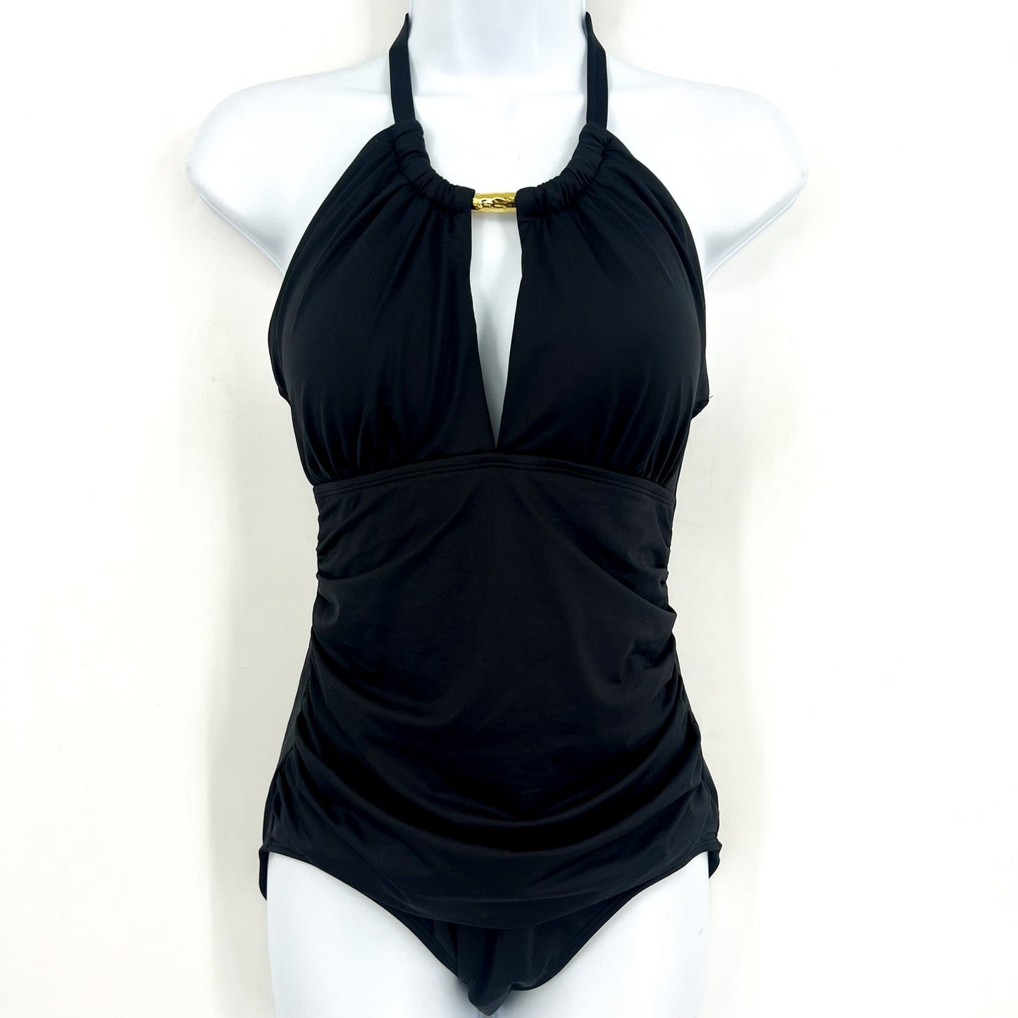 LAUREN RALPH LAUREN High Neck One-Piece Swimsuit 8 Black Beach Club Solids NWT