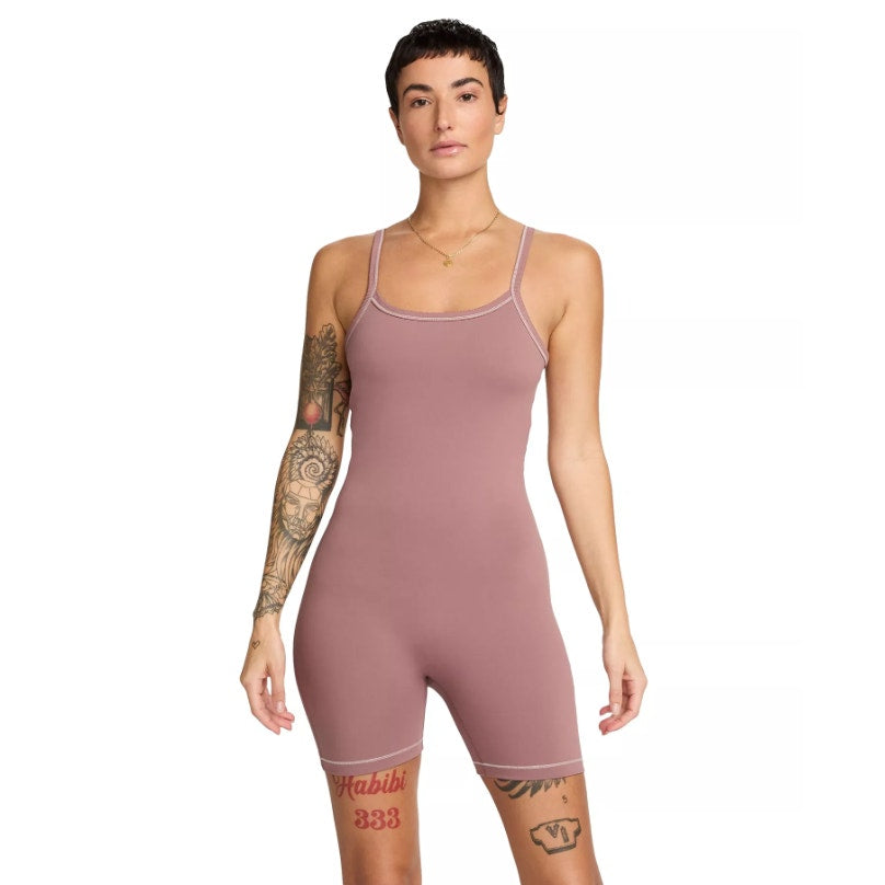 NIKE Women's One Dri-FIT Short Bodysuit Small Pink Smokey Mauve Sleeveless NWT