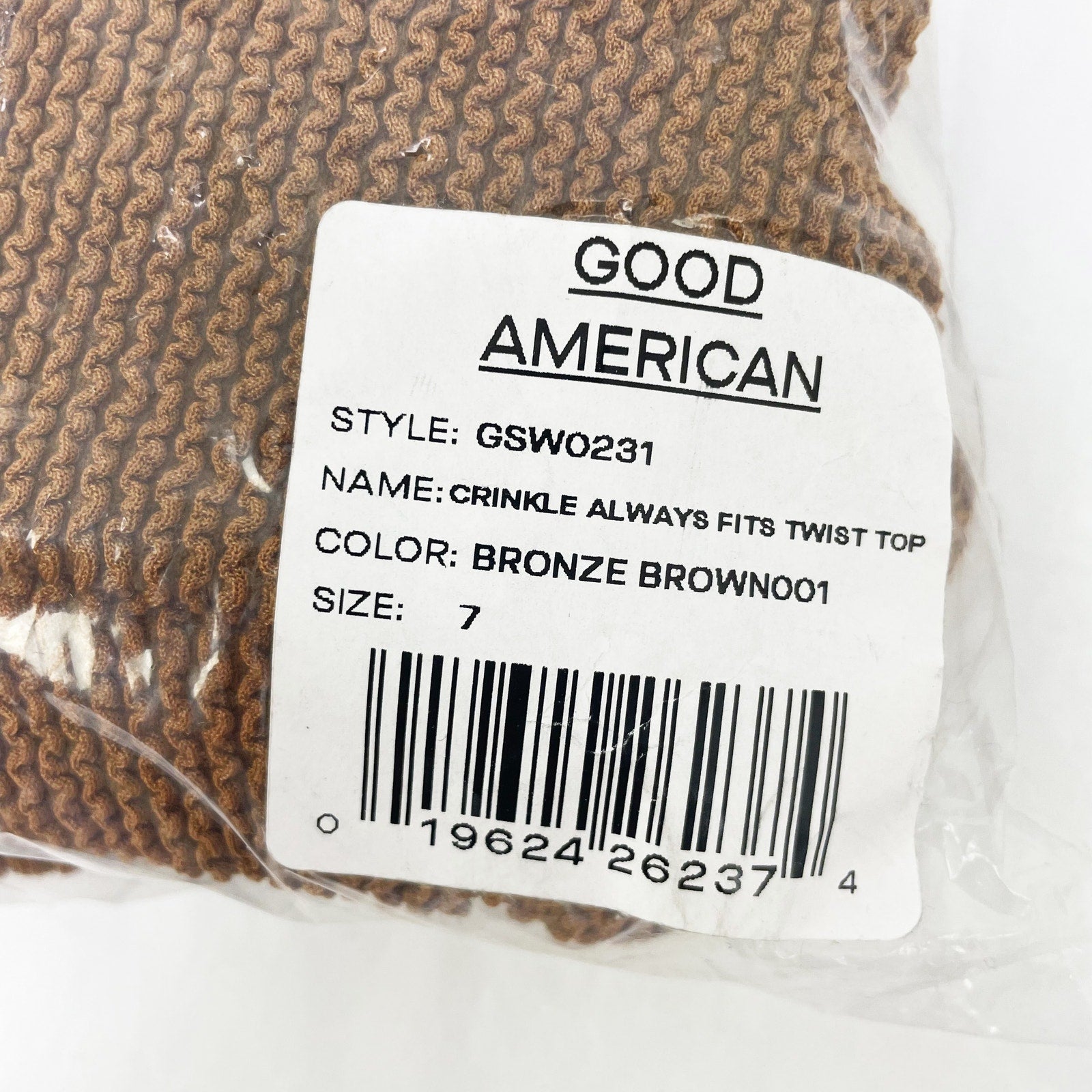 Good American Always Fits Twisted Bikini Top Size 7 4XL Swim Bronze Brown NWT