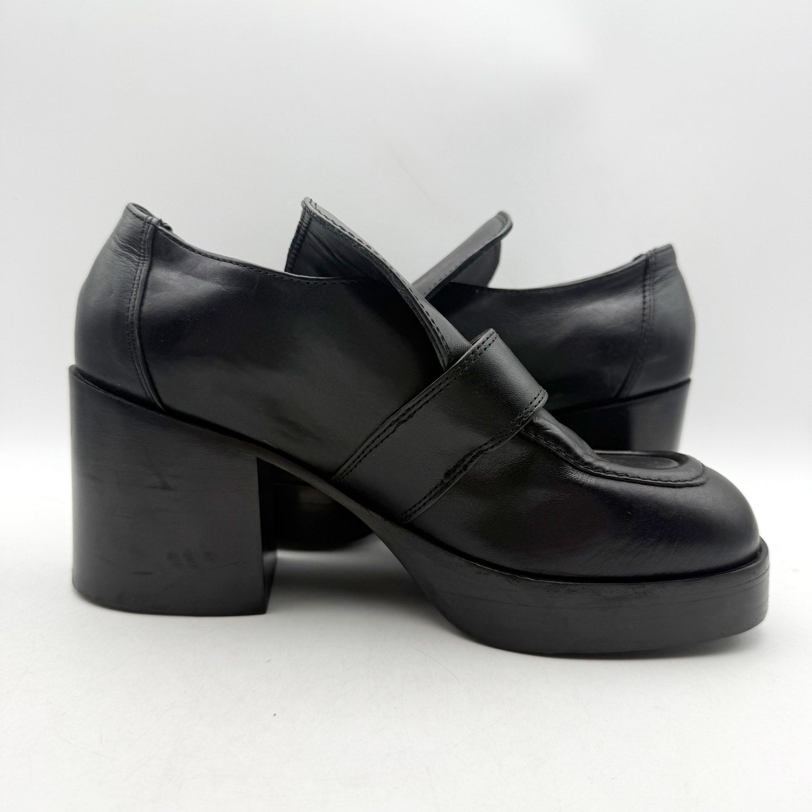 RE/DONE Womens Big Buckle Pumps EU 40 US 10 Black Leather Loafers EUC