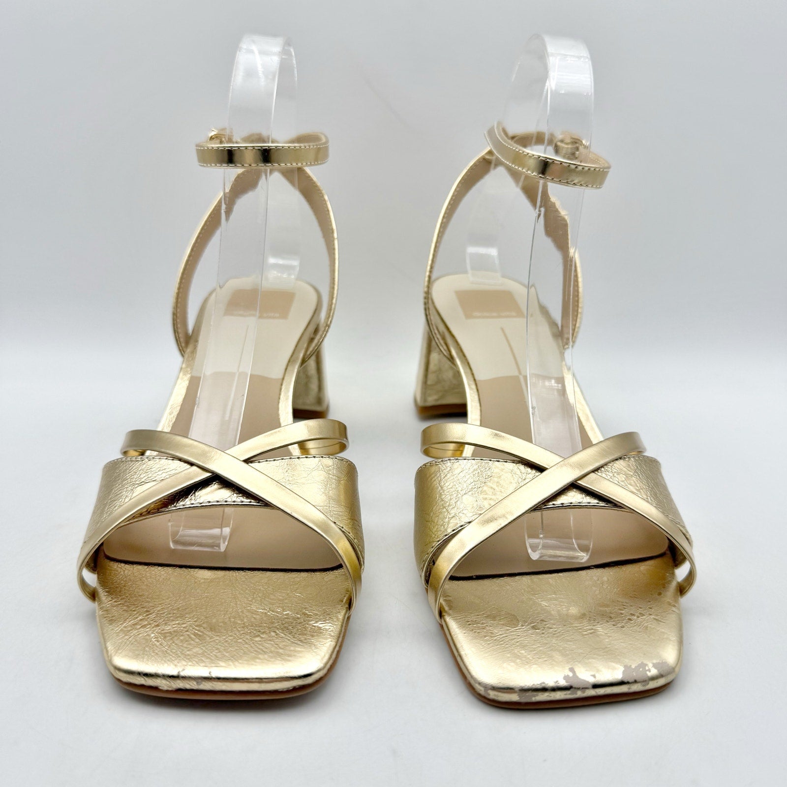 Dolce Vita Womens Blakly Heel Sandal US 8.5 Gold Distressed Leather NIB