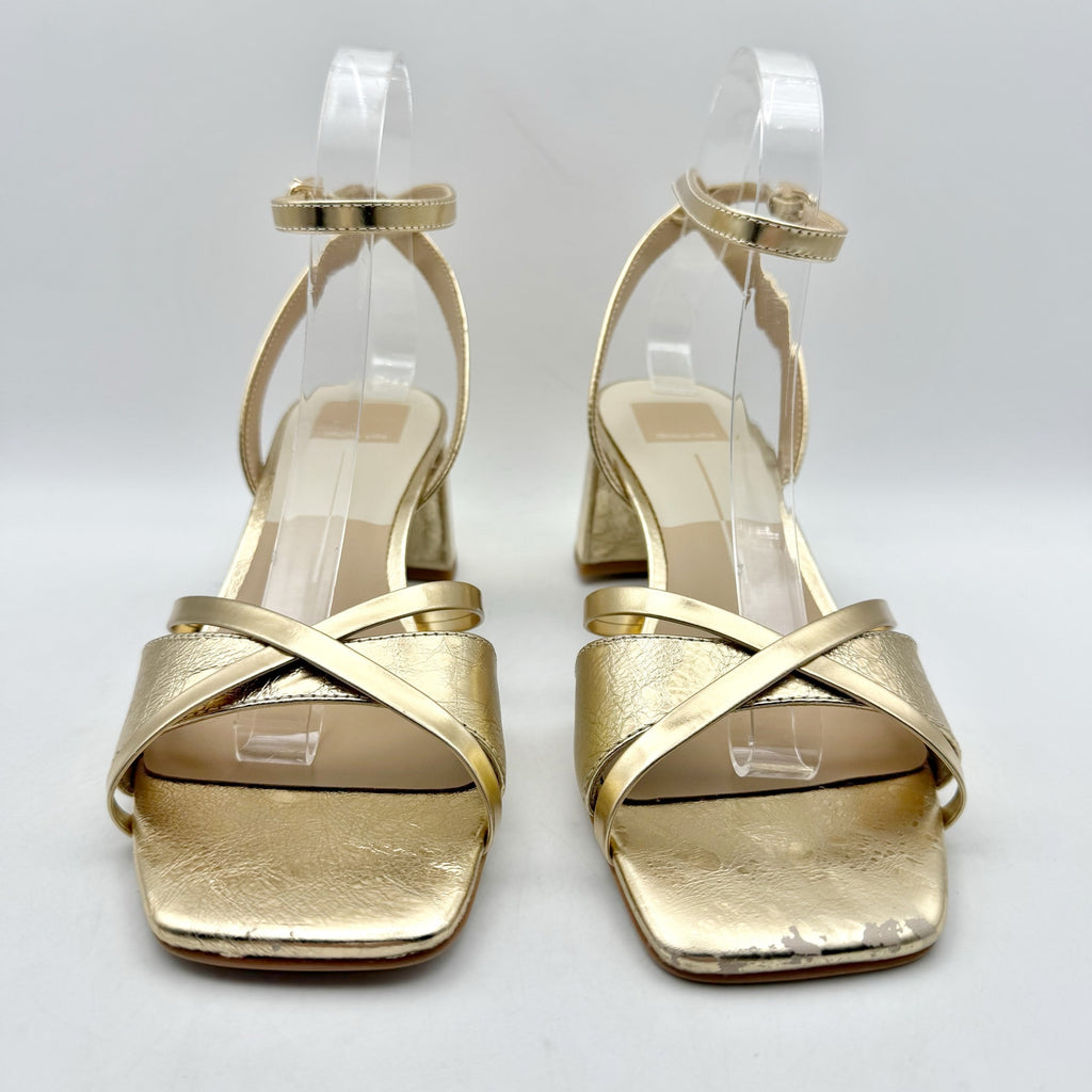 Dolce Vita Womens Blakly Heel Sandal US 8.5 Gold Distressed Leather NIB