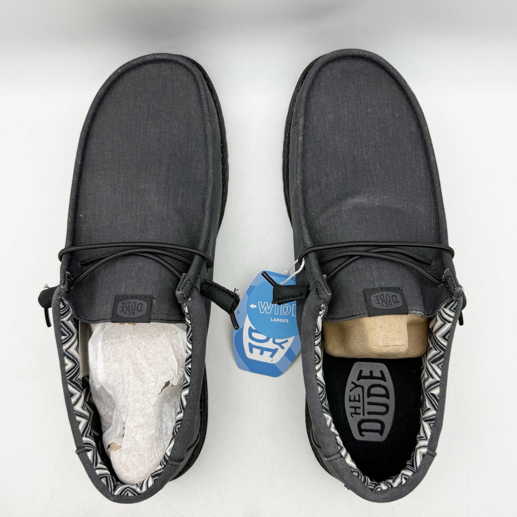Hey Dude Mens Wallly Stretch Shoes US 15 Wide EU 48 Black Canvas Slip On NIB