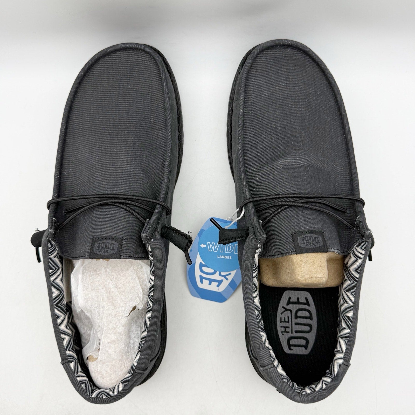 Hey Dude Mens Wallly Stretch Shoes US 15 Wide EU 48 Black Canvas Slip On NIB