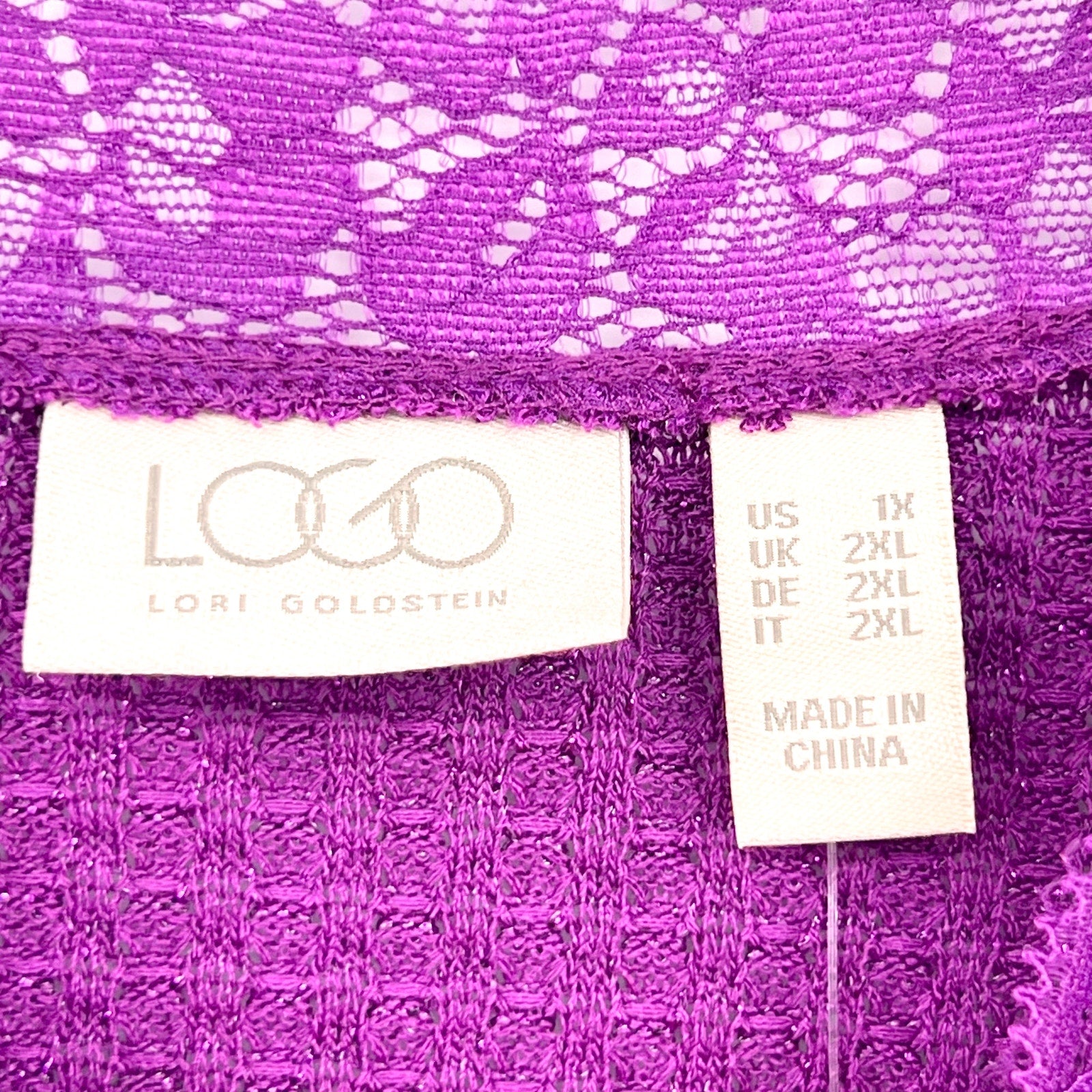 LOGO LORI GOLDSTEIN Metallic Waffle Knit Top 1X Purple Long Sleeve NWOT