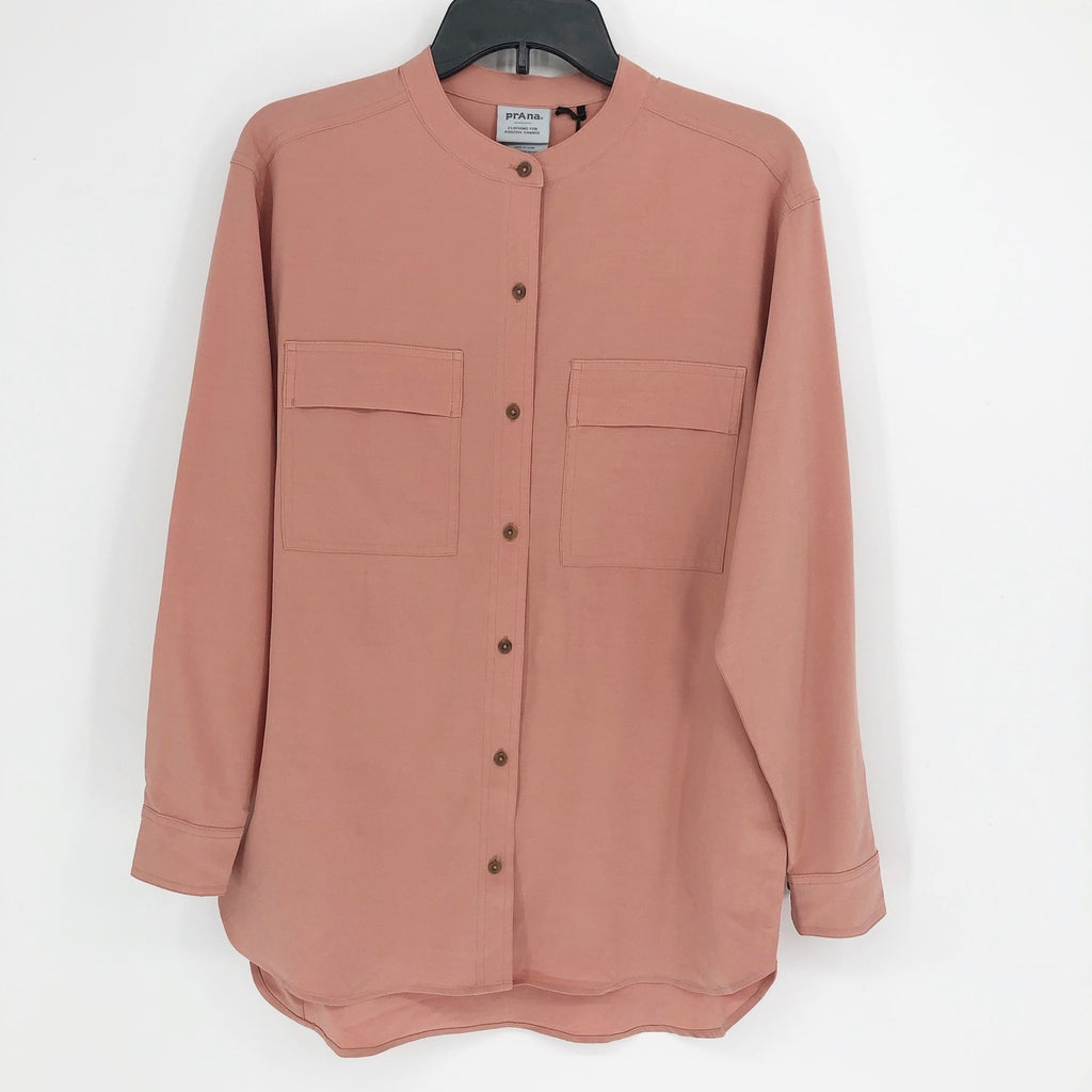 PRANA Women's Railay Tunic Shirt Large Pink Cloud Blush Button Down UPF 50+ NWT
