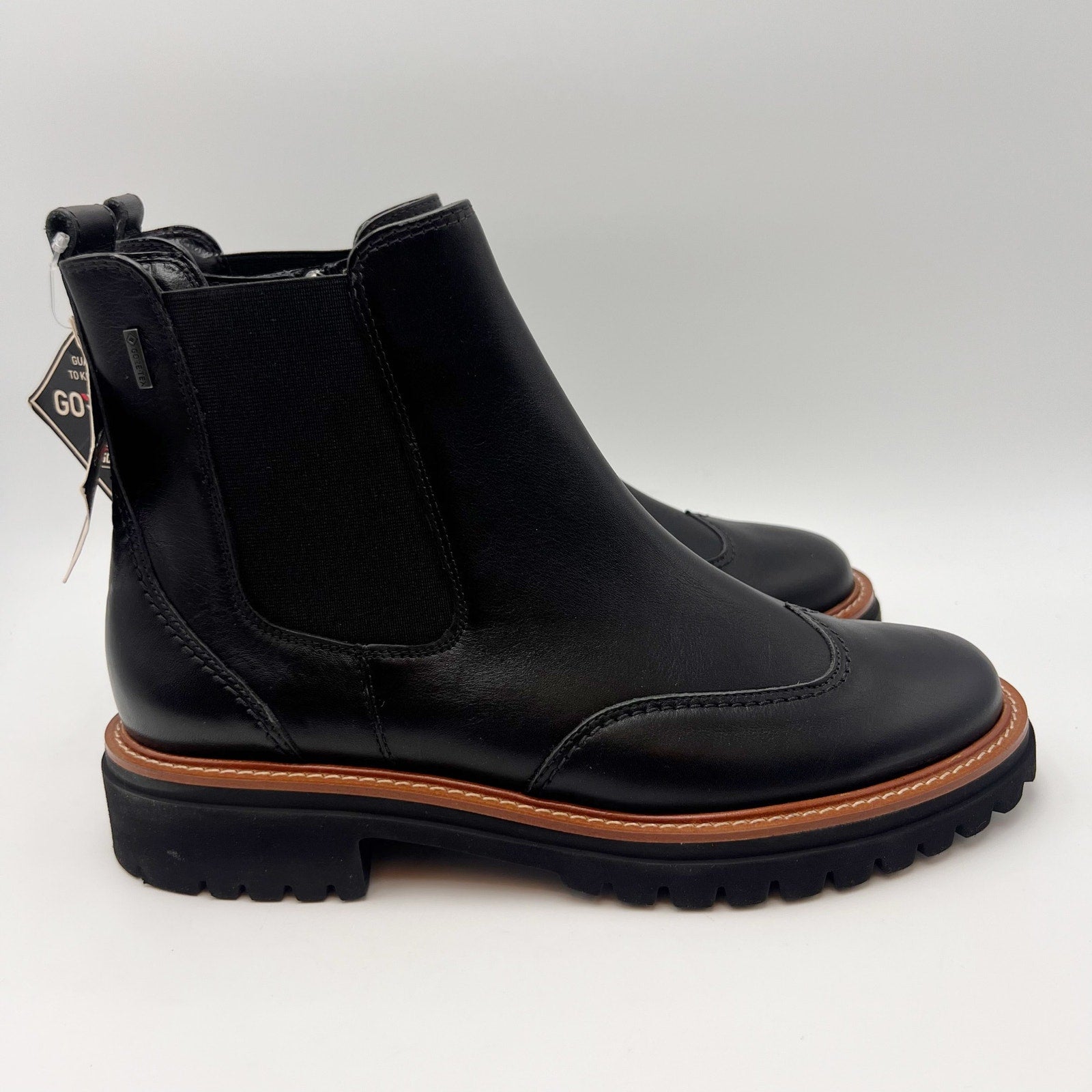 Paul Green Womens Watson Chelsea Ankle Boot US 8.5 Black Leather Waterproof NWT
