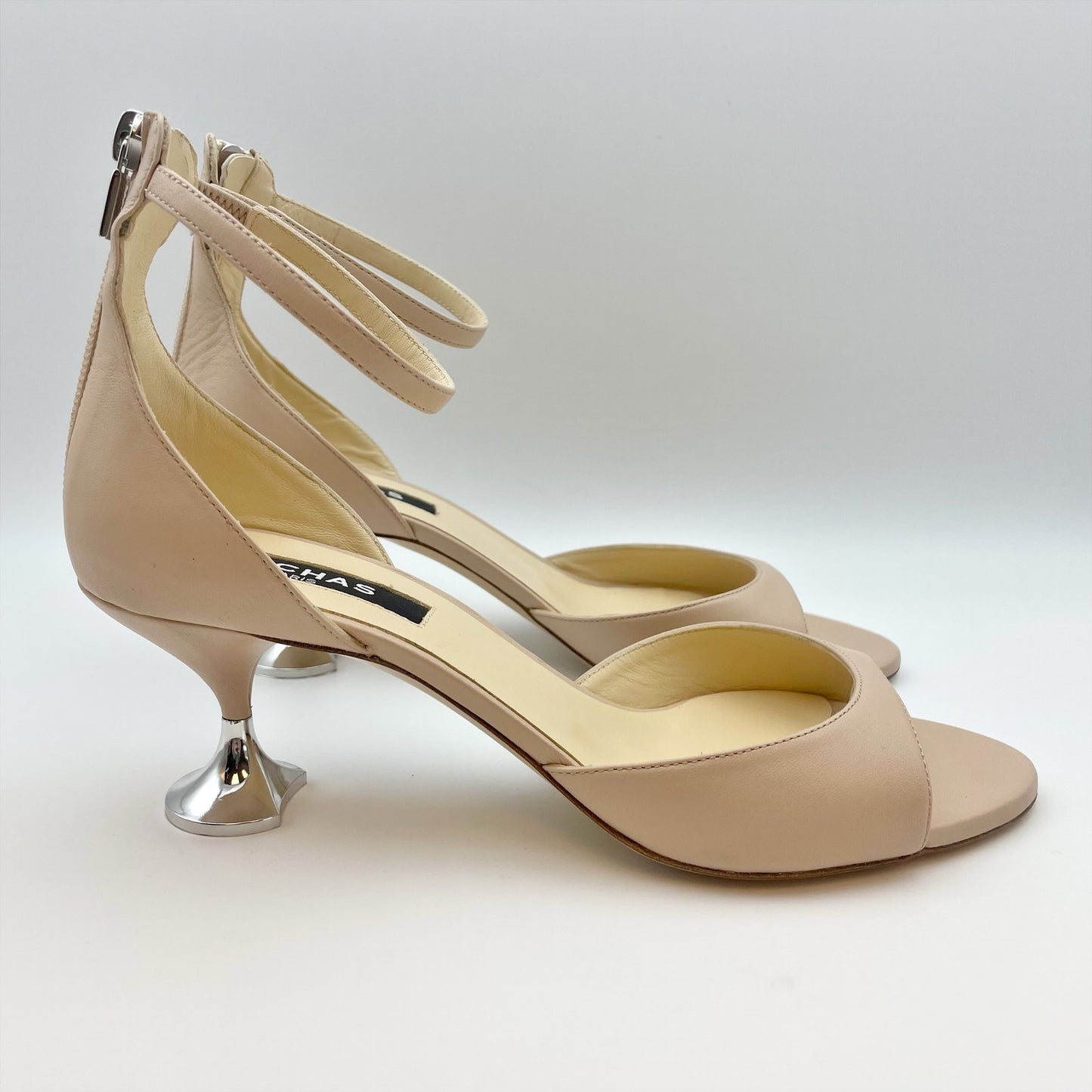 Rochas Paris Womens Nappa Carne Icon Heel EU 38 US 8 Nude Tan Leather EUC