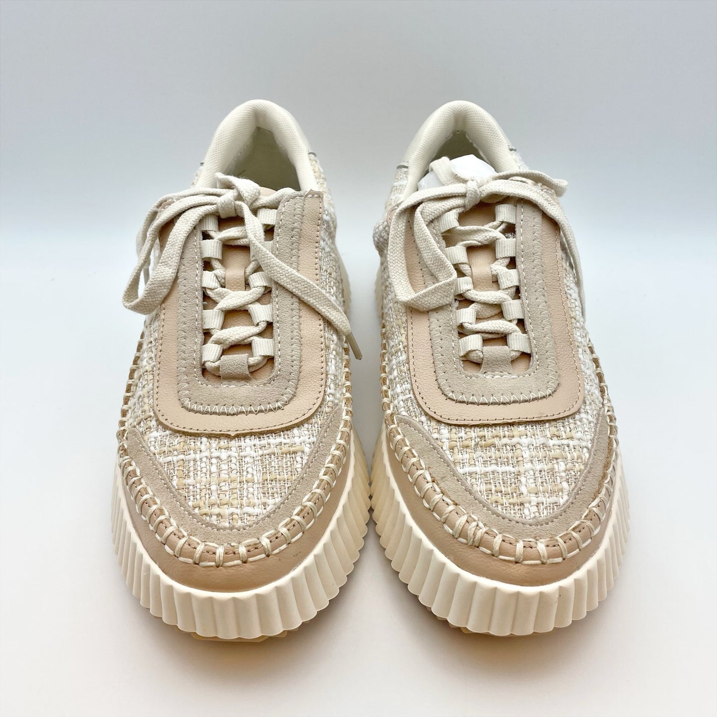 Dolce Vita Women's Dolen Leather Sneaker Size 7 Ivory Tan Lace-Up Closure NIB