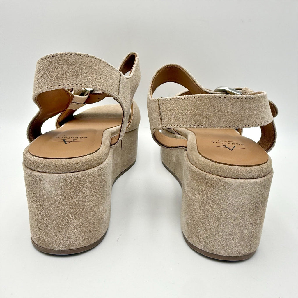 Aquatalia Womens Dinah Wedge Sandals Size 8.5 M Beige Suede Platform NWOB