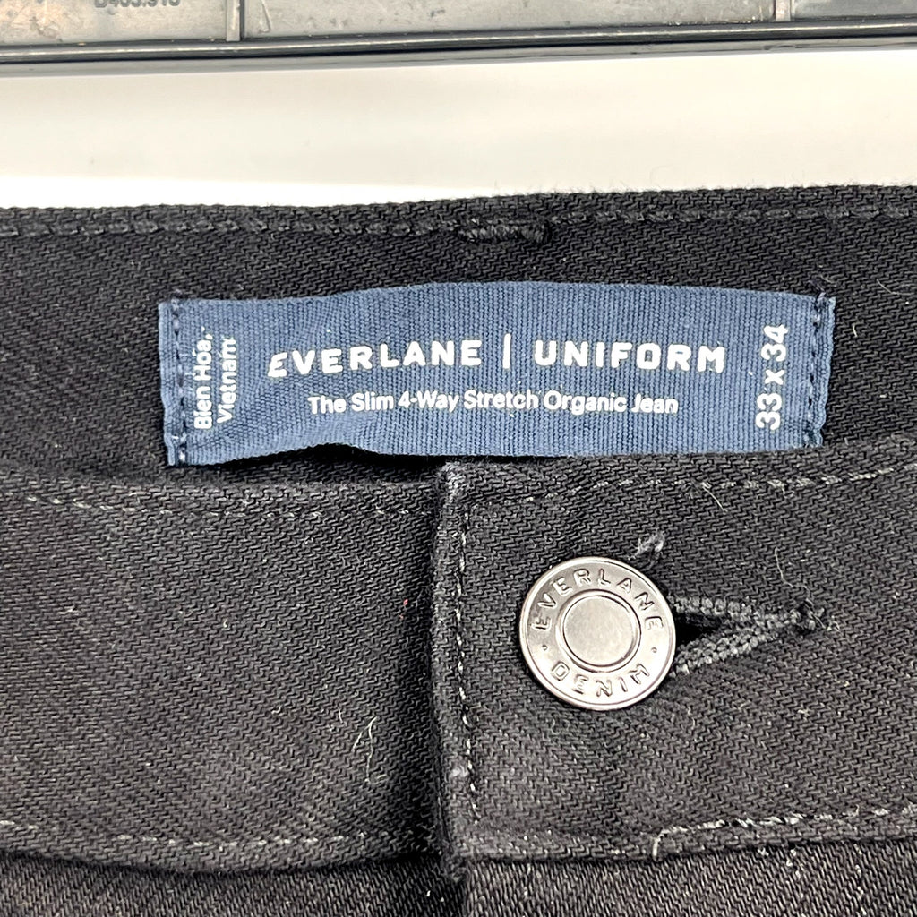 EVERLANE Uniform Men's Slim Jeans 33x34 Black 4-Way Stretch Organic Cotton NWT