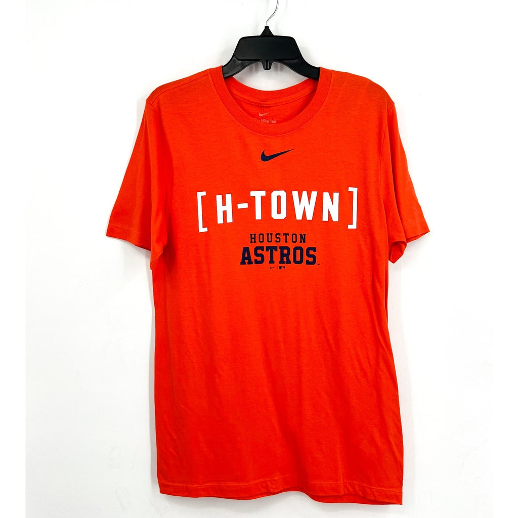 NIKE Mens Houston Astros Graphic T-shirt Small Orange Bracket Team Phrase NWT