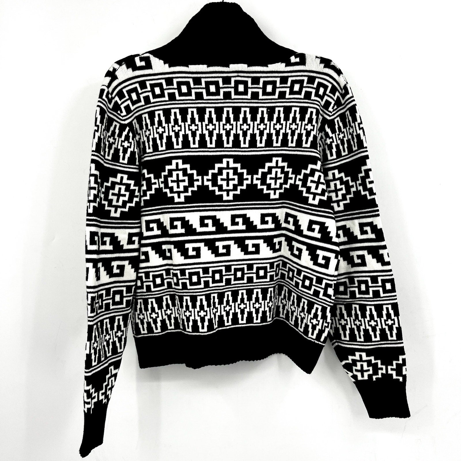 BEACH RIOT Womens Monterey Jacquard Quarter Zip Sweater XS Black Tribal NWT