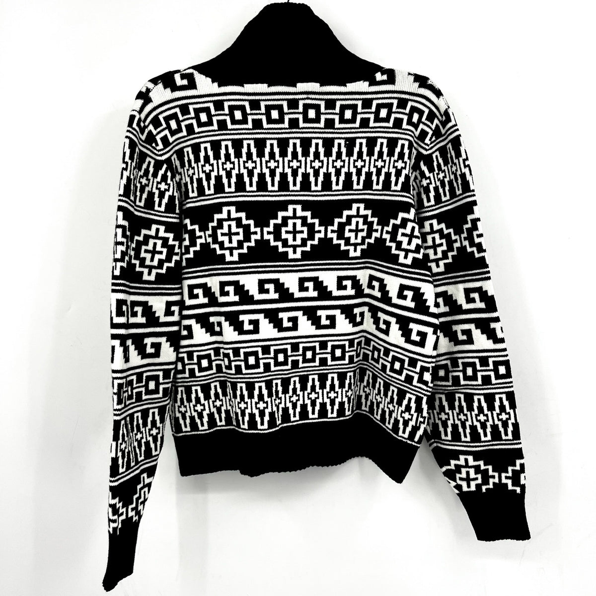 BEACH RIOT Womens Monterey Jacquard Quarter Zip Sweater XS Black Tribal NWT