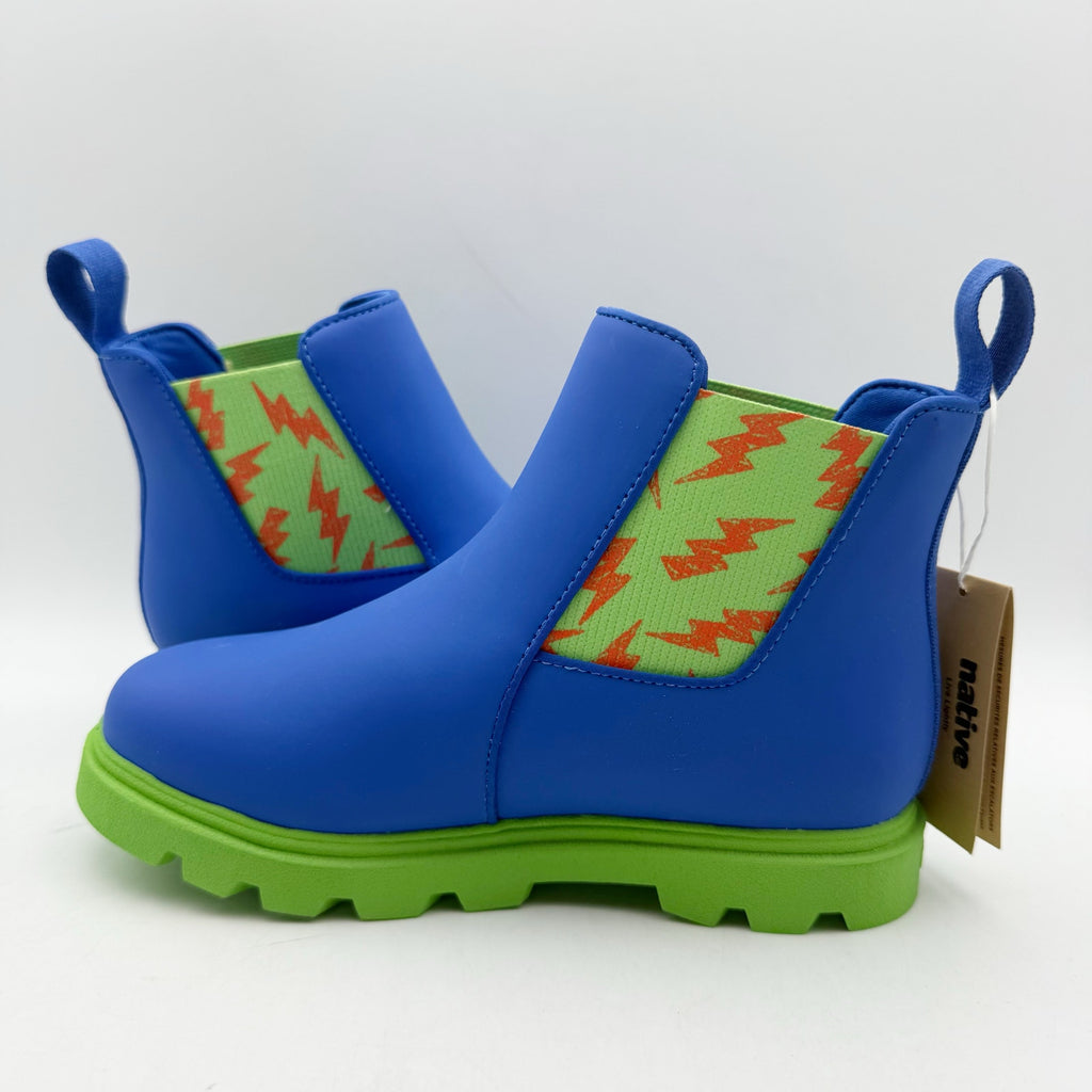 Native Boys Kensington Treklite Bloom Boots US 1 Blue Green Lightning Bolts NIB