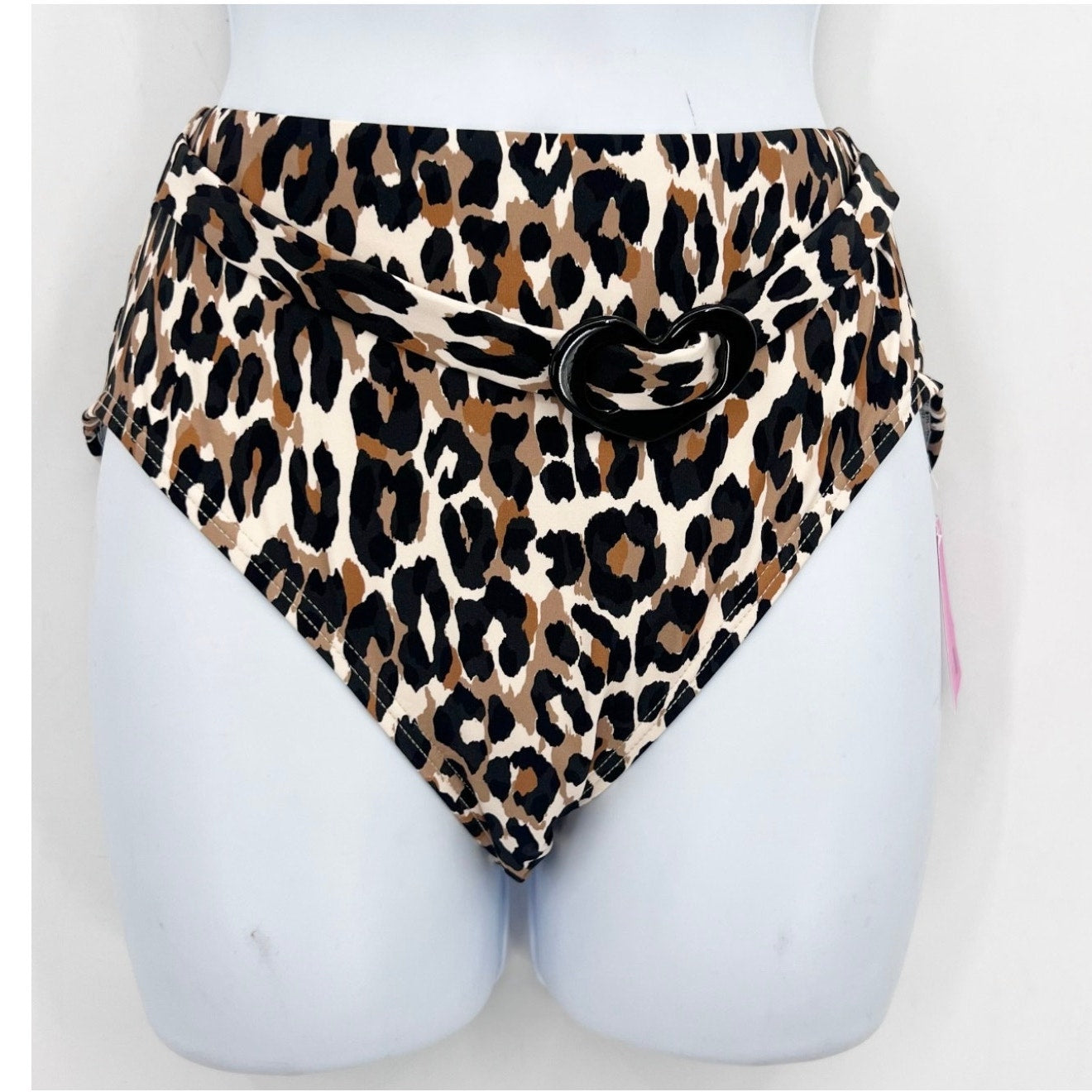 KATE SPADE Women's Heart Belted Bikini Bottom Small Tan Leopard Print NWT