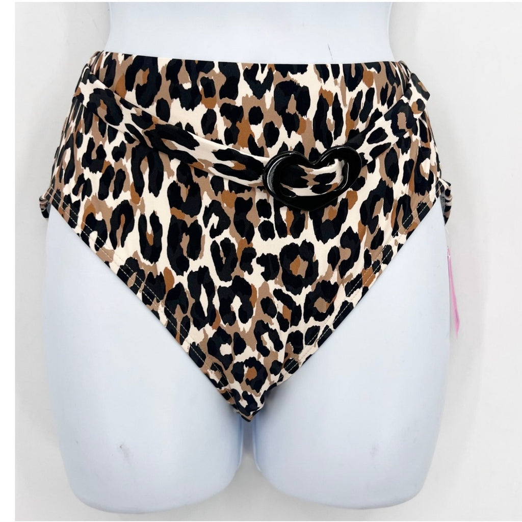 KATE SPADE Women's Heart Belted Bikini Bottom Small Tan Leopard Print NWT