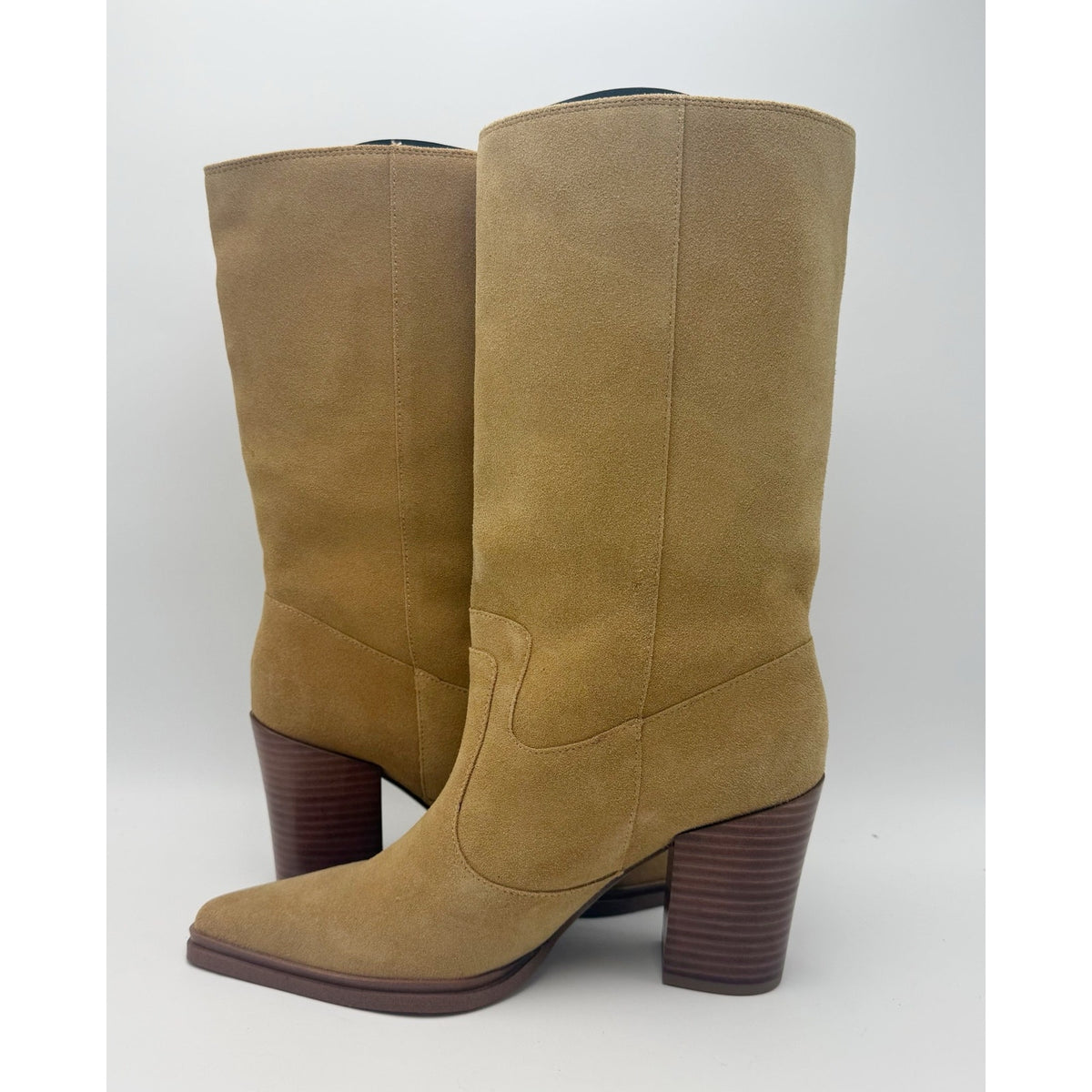 Franco Sarto Women Jaxon Mid Calf Boots Size 9 Tan Brown Suede Pointed Toe NWOB