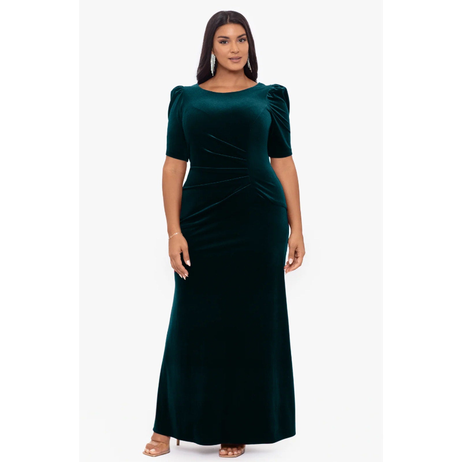 XSCAPE Women's Renee 3/4 Sleeve Velvet Floor Length Dress 20W Plus Hunter NWT