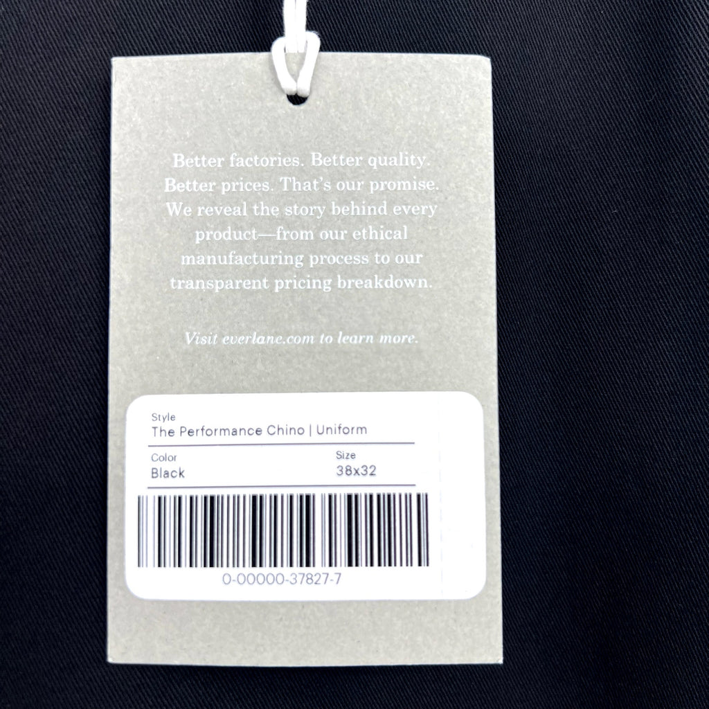 EVERLANE Men's Uniform Performance Chino Pants 38x32 Black Slim Fit NWT