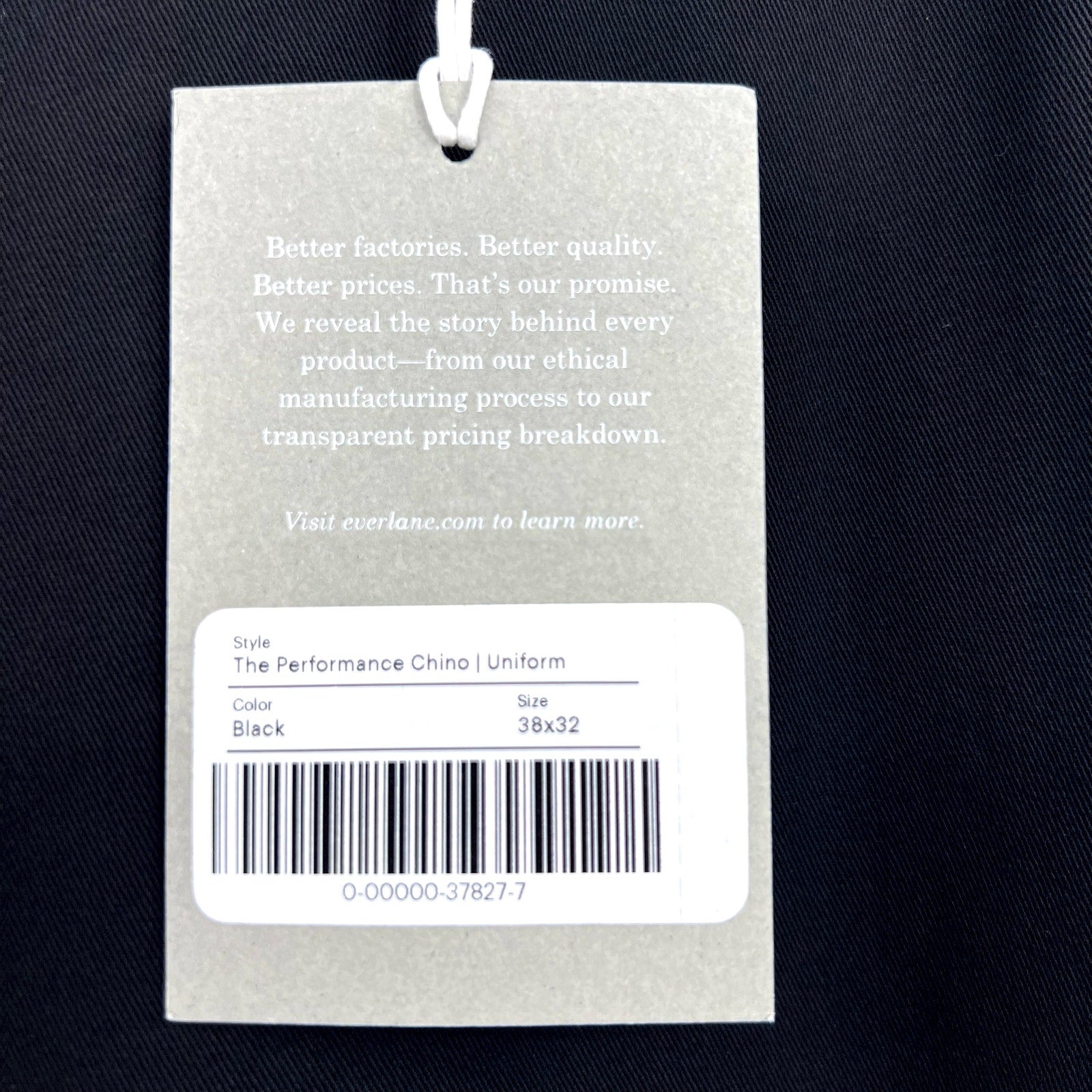 EVERLANE Men's Uniform Performance Chino Pants 38x32 Black Slim Fit NWT
